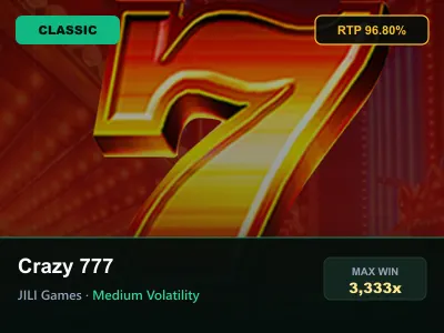 Crazy 777 96.80% RTP Specification Card